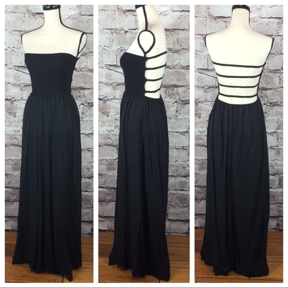 Elan Strapless Smocked Ladder Maxi Dress Black - Picture 5 of 6